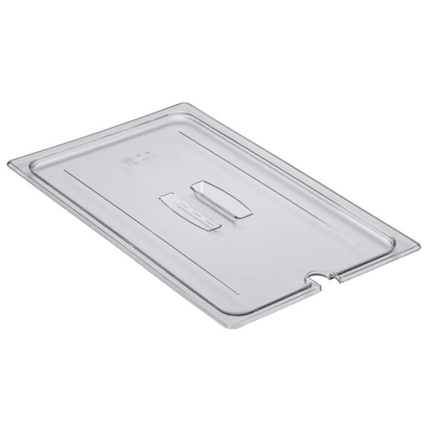 Cambro Camwear Full Size Clear Polycarbonate Handled Lid with Spoon Notch