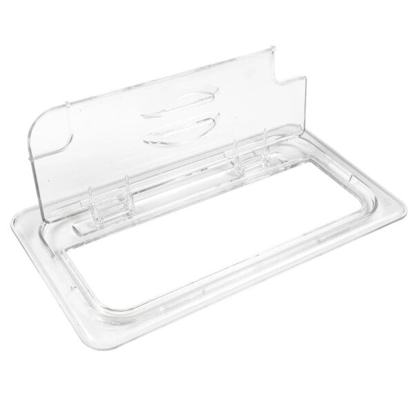 Cambro Camwear 1/3 Size Clear Polycarbonate Flip Lid with Spoon Notch - Image 2