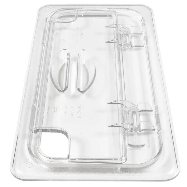 Cambro Camwear 1/3 Size Clear Polycarbonate Flip Lid with Spoon Notch - Image 3