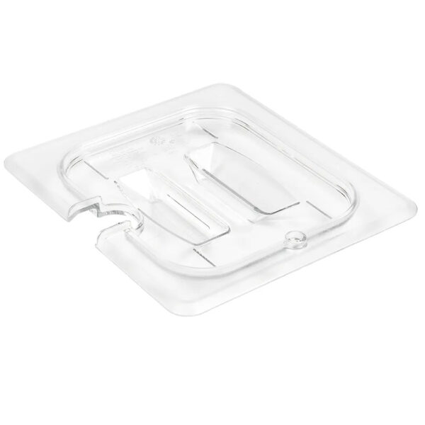 Cambro Camwear 1/6 Size Clear Polycarbonate Handled Lid with Spoon Notch