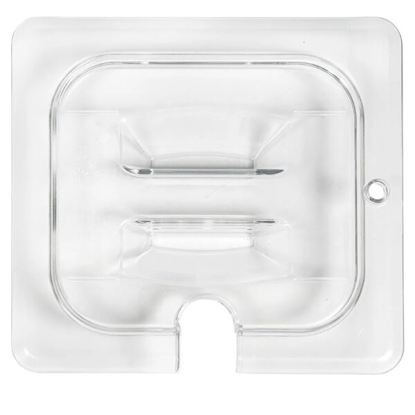 Cambro Camwear 1/6 Size Clear Polycarbonate Handled Lid with Spoon Notch - Image 3