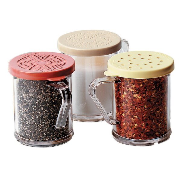 Cambro Camwear 10 oz. Polycarbonate Shaker with Beige Lid for Salt and Ground Pepper - Image 3